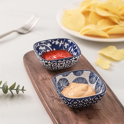 Miniatura 4 de Selamica Juego de cuencos cuadrados de cerámica de 2.6 onzas, plato de salsa de soja, cuencos pequeños de 3 pulgadas para condimentos de salsa de
