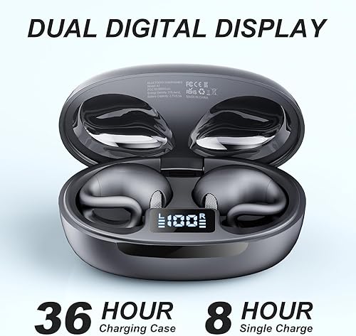 Miniatura 4 de Auriculares de oreja abierta, auriculares con clip, auriculares Bluetooth deportivos, con pantalla digital dual, diseño impermeable IPX7, tiempo de