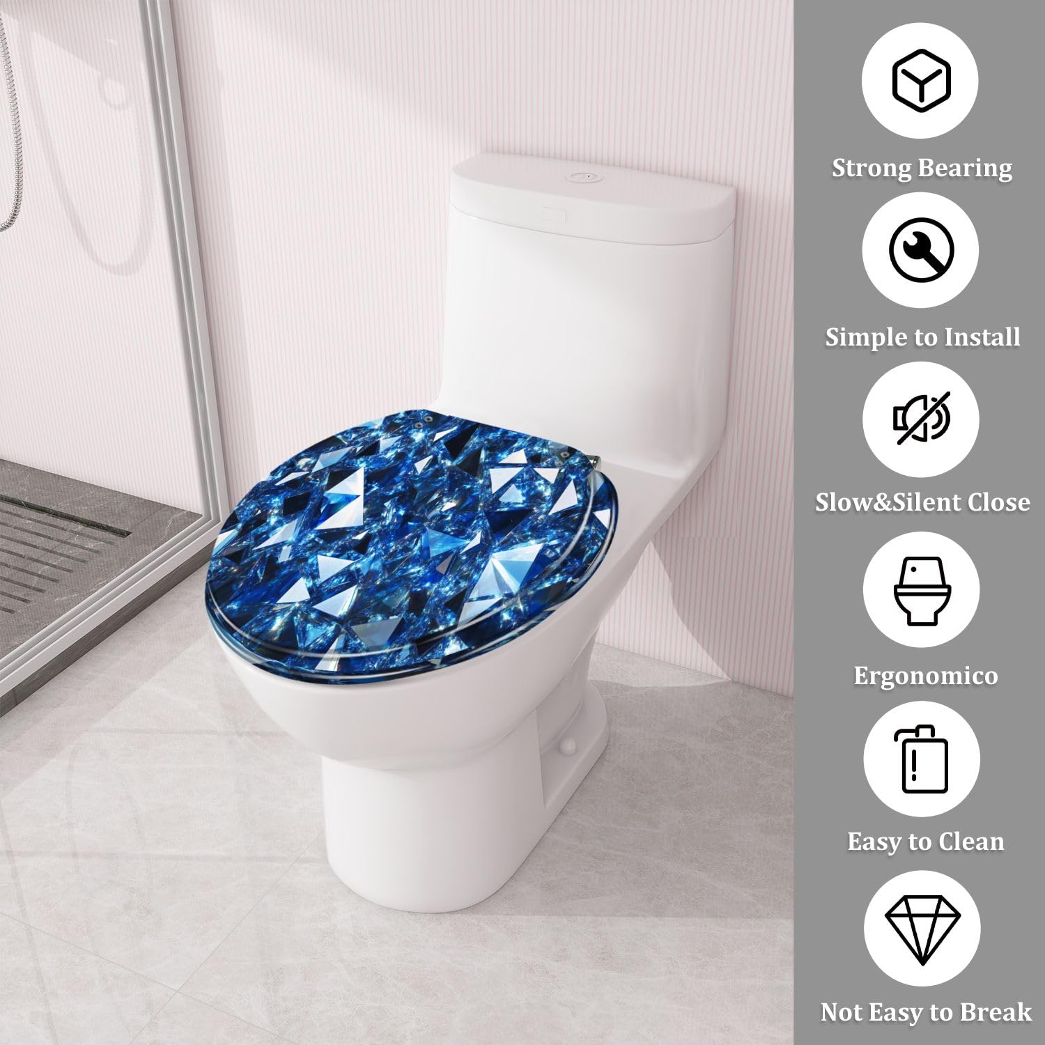 Asiento de inodoro redondo genérico de resina con cierre suave para baño.