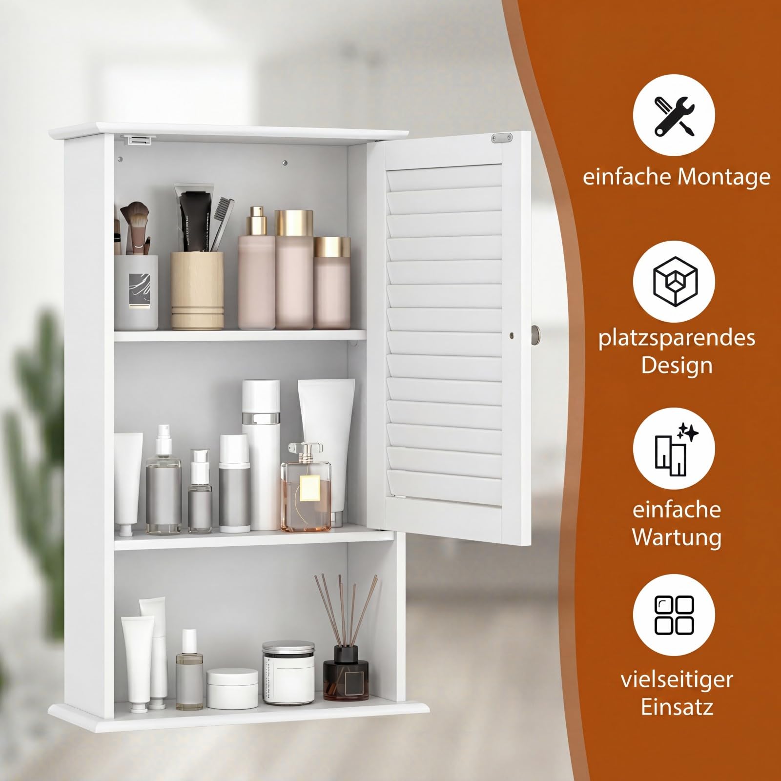 COSTWAY Hängeschrank Bad, Badezimmerschrank mit verstellbarem Einlegeboden, Wandschrank 42 x 16,5 x 70cm, Badschrank hängend, Schrank für Badezimmer, Küche (weiß)