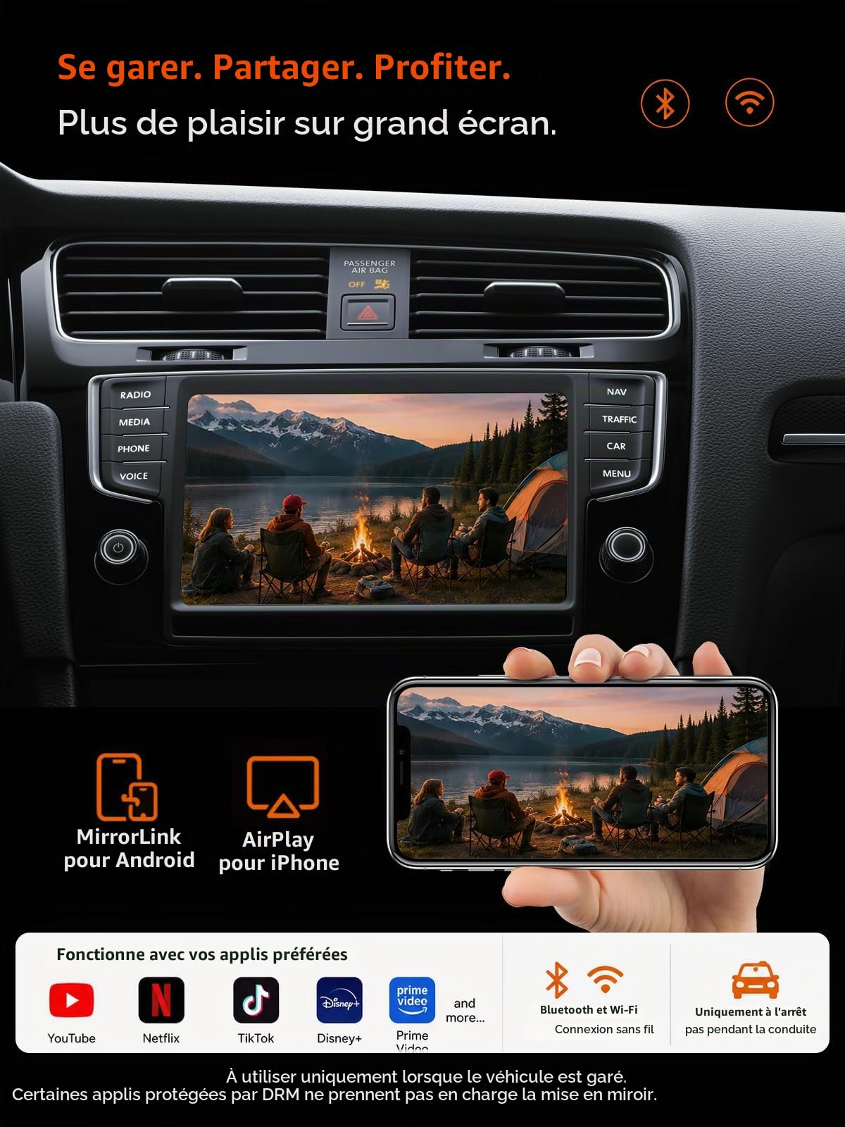 Spedal Adaptateur CarPlay sans Fil 4-en-1, Android Auto sans Fil, AirPlay & MirrorLink, WiFi 6 Bluetooth 5.4, Dongle USB pour Voiture avec CarPlay Filaire, Connexion Automatique