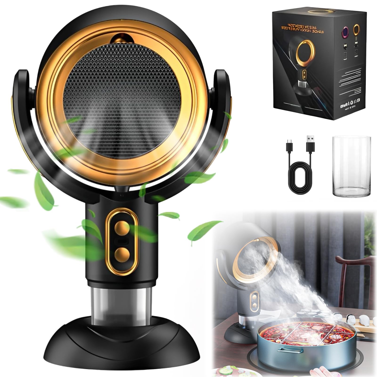 Puffhide Air Purifier Fan for Smoking Indoors - Portable Smoke Away Device, Removes Odors (GOLD)
