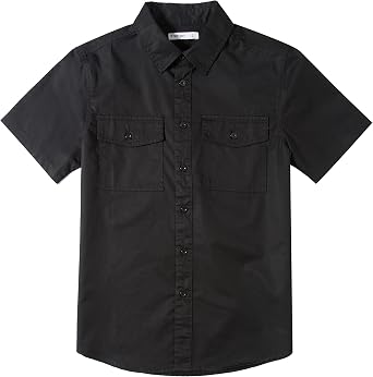 Tronjori Boys Short Sleeve Button Down Casual Woven Shirt Two Pockets