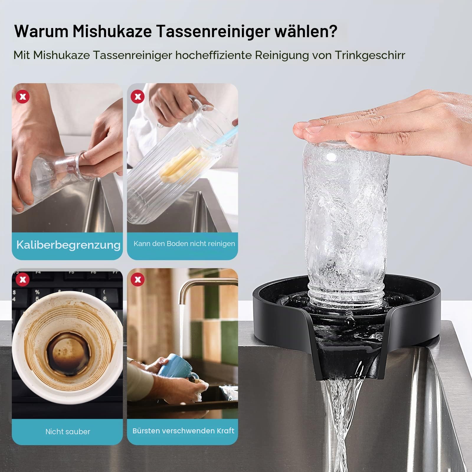 Automatische Glasspüler Wasserhahn, Gläserspüler Cup Washer für Küchenspülen, Glas Spüler Tassenreiniger Glass Rinser Babyflasche Reinigung für Zuhause/Bar/Restaurant