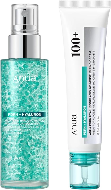 PDRN Hydrating & Plumping Duo | Collagen Glow Facial Serum Spray & Hyaluronic Acid 100 Moisturizing Cream, Salmon DNA , All Skin Types, Korean Skincare
