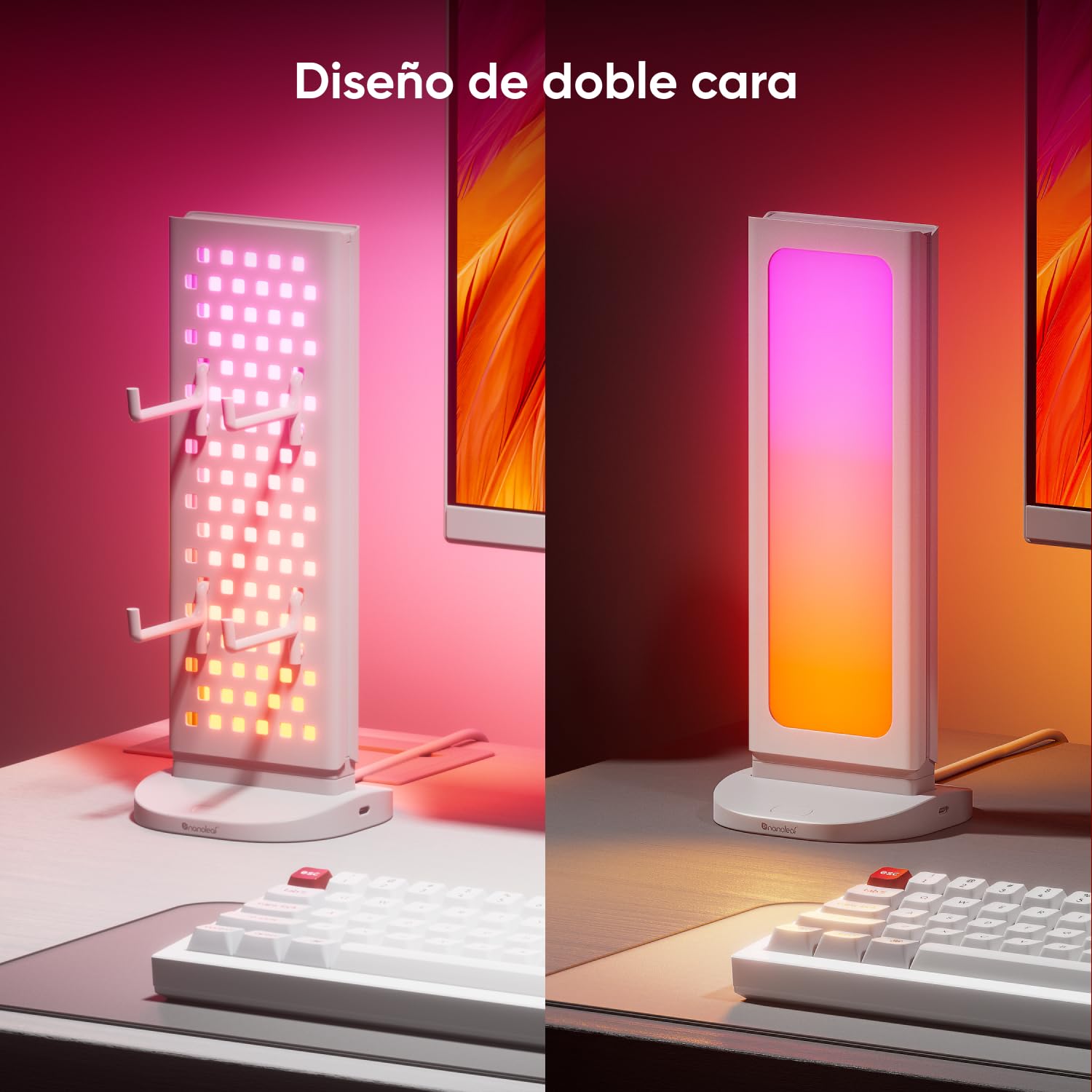 Nanoleaf Hub Luminoso para Gaming Blanco, Lámpara Mesa Inteligente RGB 3-en-1 con Soporte Auriculares/Mando, Iluminación Doble Cara, Dock USB-C, Sync Música y Pantalla vía App, Luz Ambiental Gaming