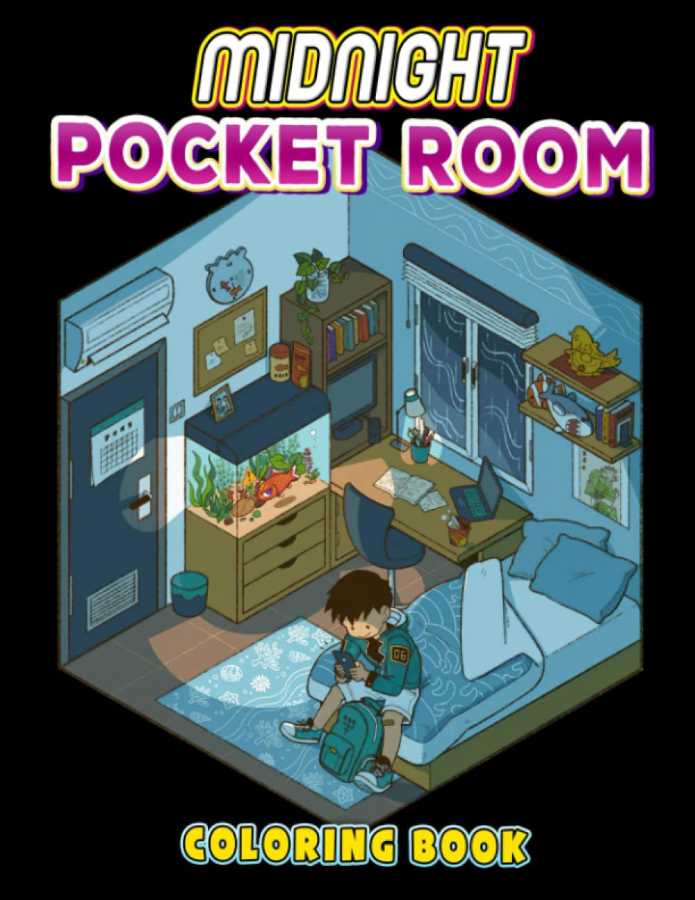 Midnight Pocket Room Coloring Book: Fabulous Coloring Pages On Black Backgroud For All Ages And Delightful Journey Into The Cozy Rooms | Ideal Gift