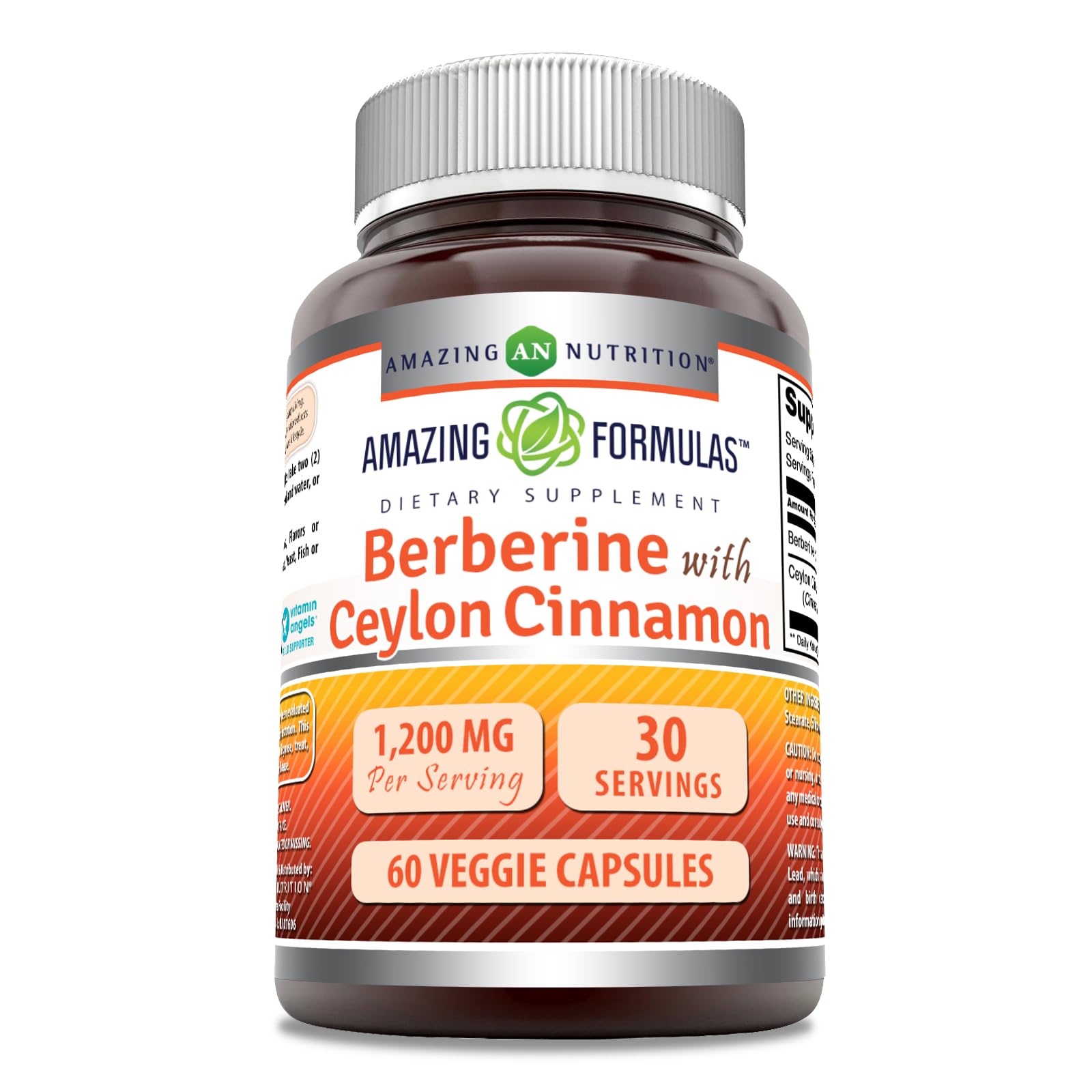 Amazing Formulas Berberine with Pure Ceylon Cinnamon 1200 Mg Per Serving | Premium Complex Supplement | Veggie Capsules | Non-GMO | Gluten Free | Made