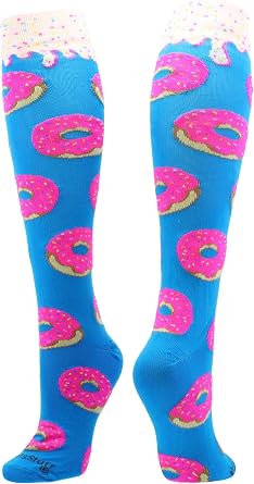 MadSportsStuff Donut Socks with Pink Frosting and Sprinkles for Soccer Softball Boys Girls Kids Youth Adult Doughnut