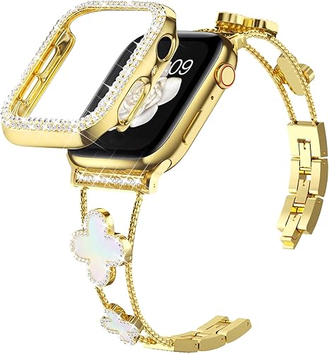 La correa de metal de diamante añade brillo a tu reloj. Compatible con Apple Watch Band y Case Series 987SE654321. El trébol es simple y elegante.