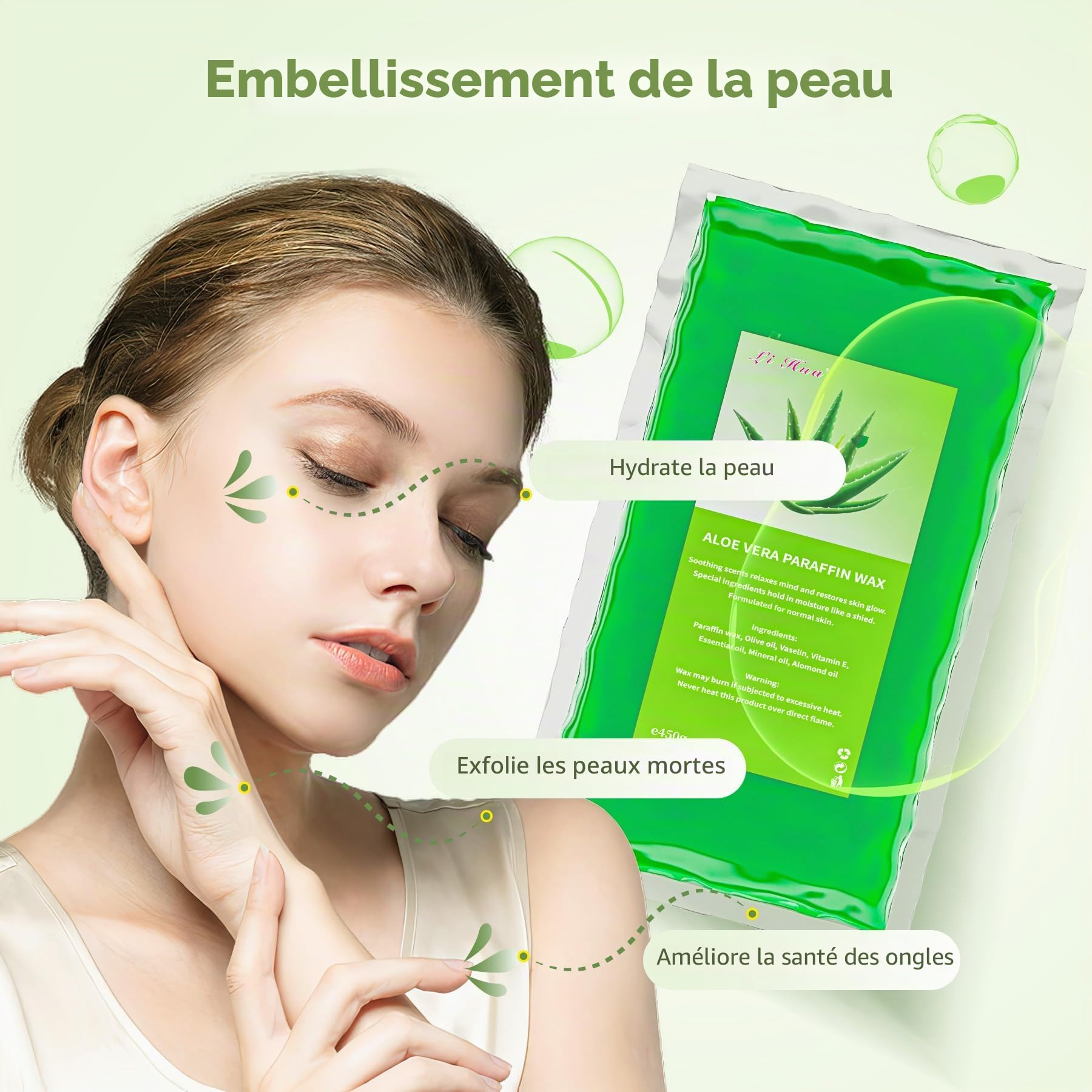 6 Packs Cire de paraffine, 2700g Recharge Aloe vera Blocs de cire de paraffine pour bain de paraffine mains et pieds, Soulage la fatigue musculaire, Hydrate et Nourrit