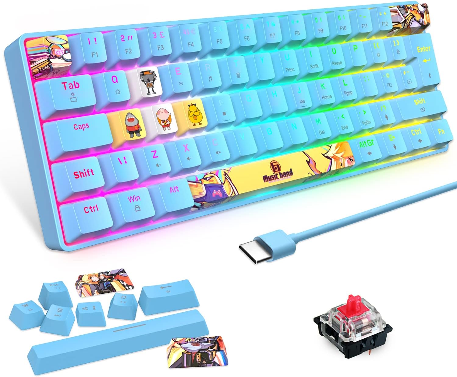 LexonElec 60 RGB Mechanical Gaming Keyboard with 9 Dye Sublimation PBT Keycaps,Red Switch
