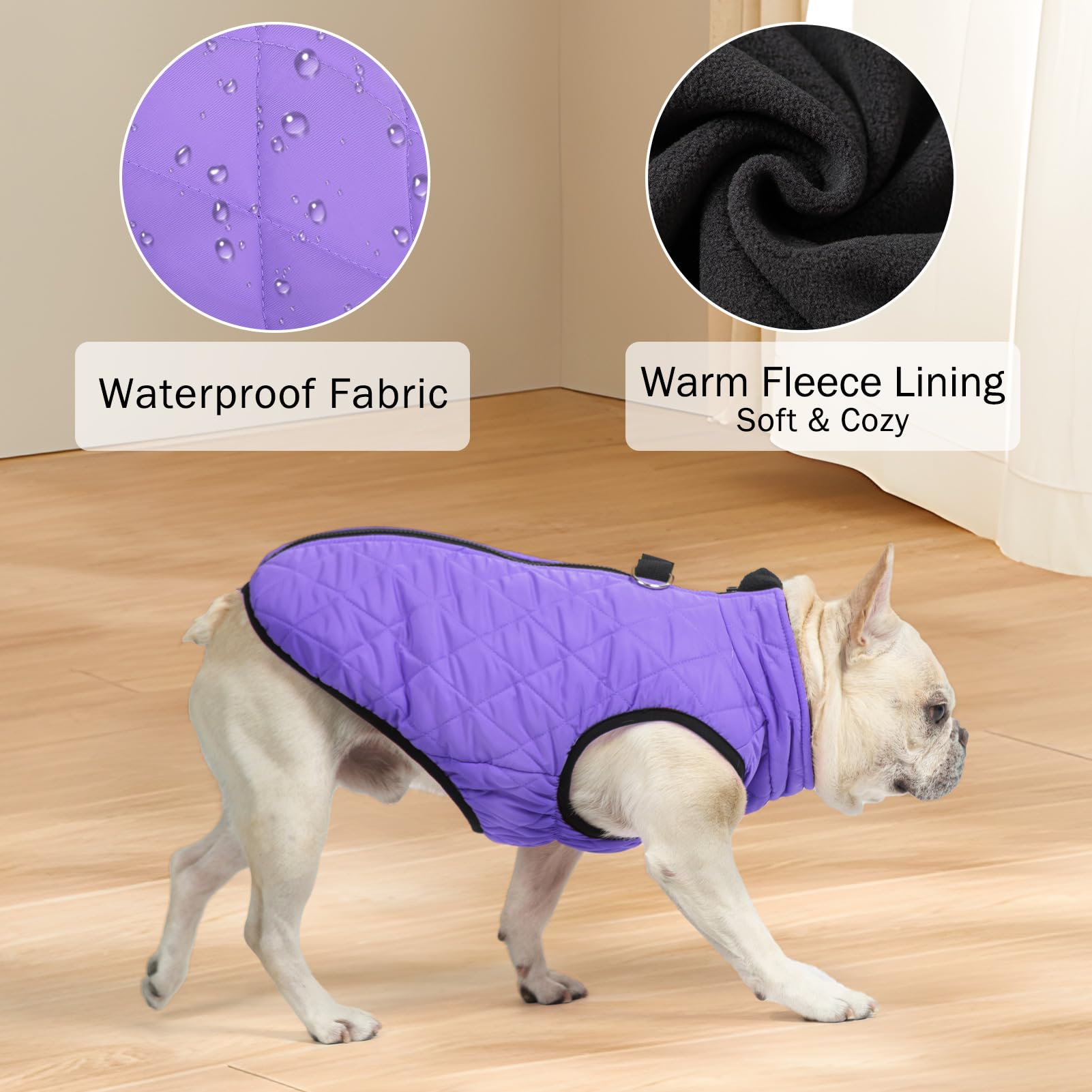 SCENEREAL Chaqueta cálida para perro, abrigo de invierno con arnés, impermeable, chaleco acolchado de forro polar, resistente al viento, ropa de nieve para perros pequeños a medianos