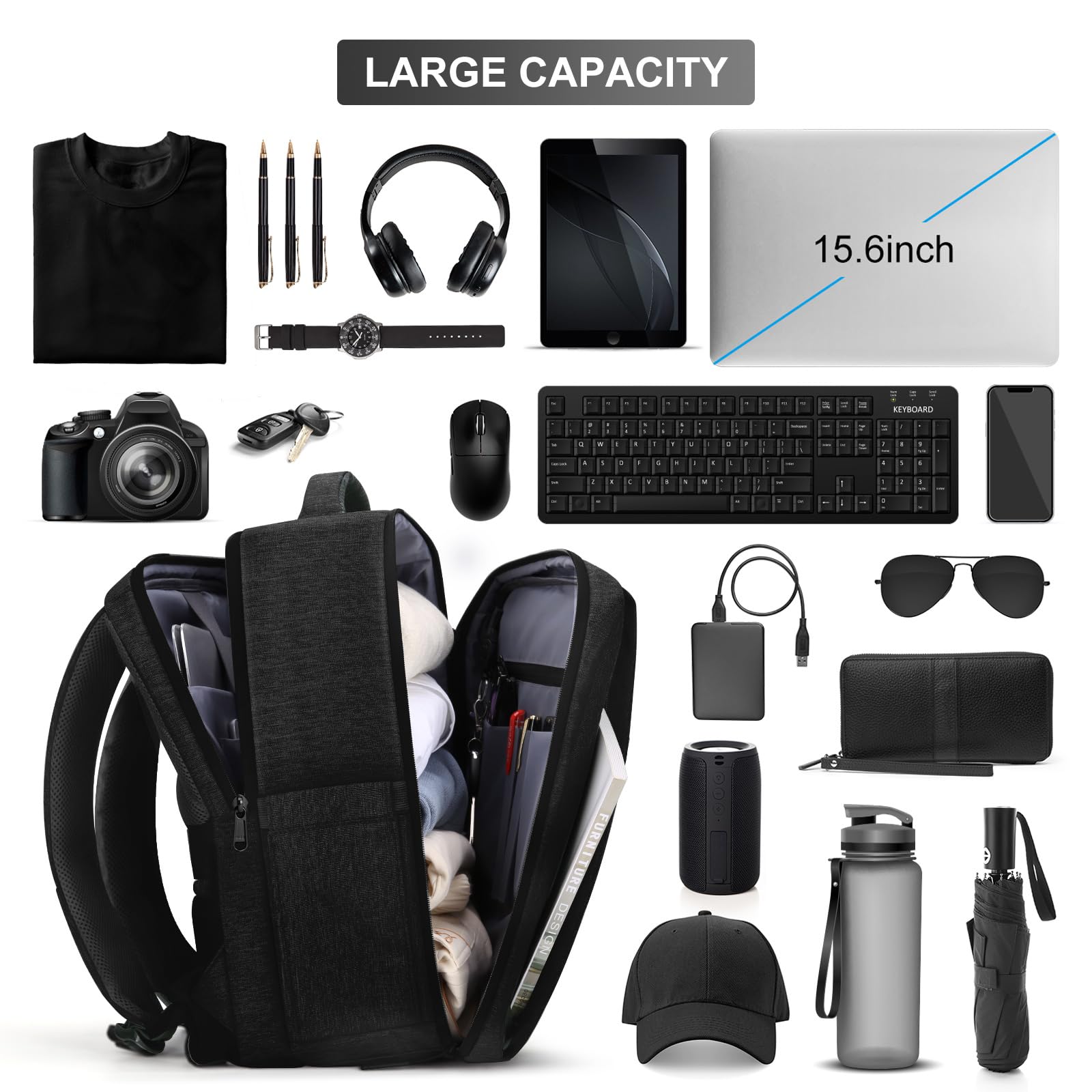 HOMIEE Zaino PC Portatili, Zaino Antifurto Impermeabile Con porta USB, Zaino per Computer Affari da 15.6 Pollici Notebook, Zaino Lavoro Uomo Donna per Casual Scuola Viaggio