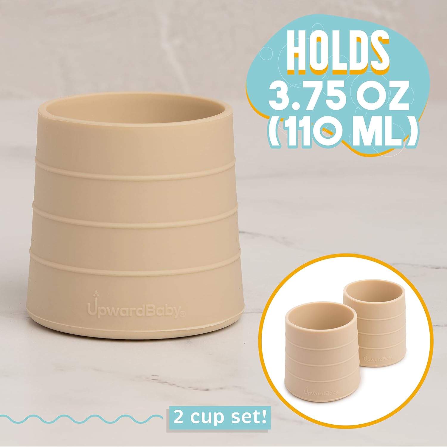 UpwardBaby Silicone Cups 2 pc Set - Transition Baby Open Cup from bottle + Easy Grip Toddler cups spill proof for 1 year old + Montessori silicone cup Baby Led Weaning Supplies Dishwasher Safe(Gray)