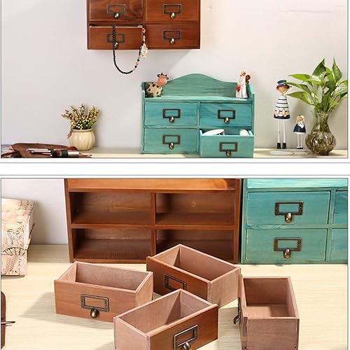 Miniatura 4 de Estilo pastoral de madera maciza, hermosos, cajones, caja de almacenamiento de escritorio, almacenamiento de 4 cajones, armario de almacenamiento de