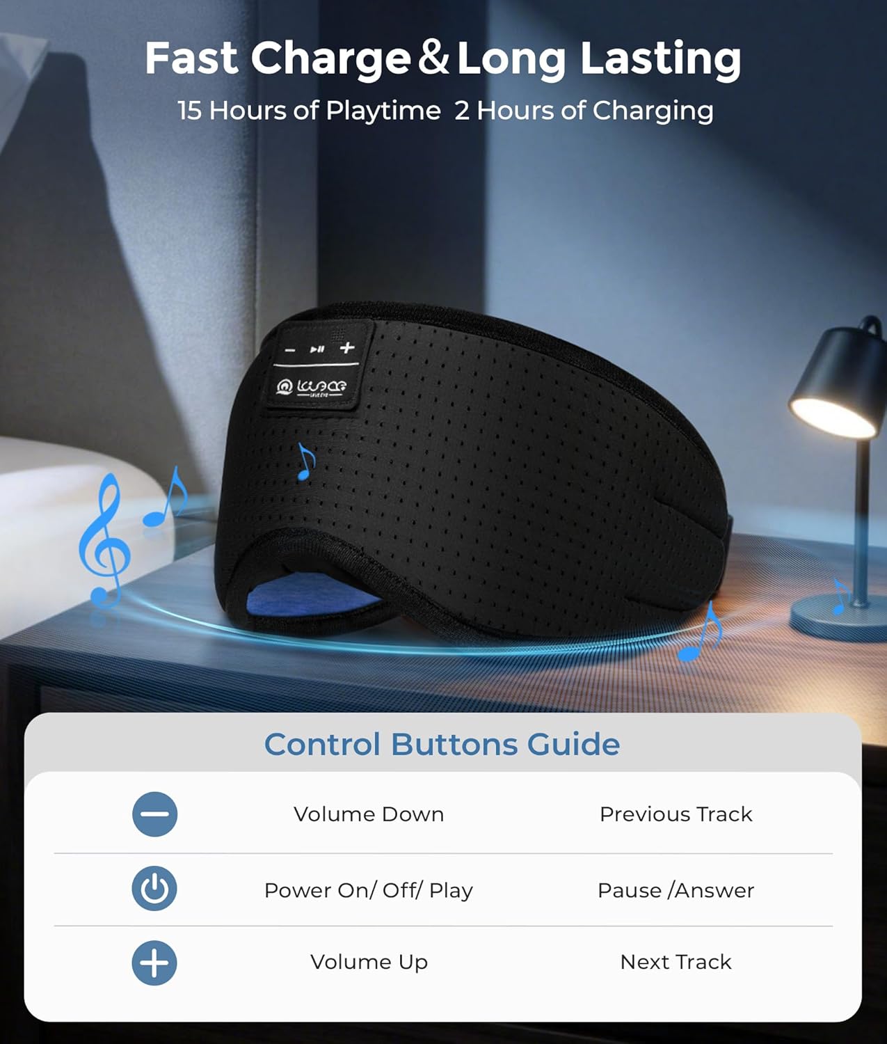 LOVE EYE Sleep Headphones Bluetooth 5.4 Sleeping Eye Mask Wireless Music Earphones with HD Speakers for Side Sleepers Total Blackout Cotton Mask for Travel, Home, Office, Unique Gifts