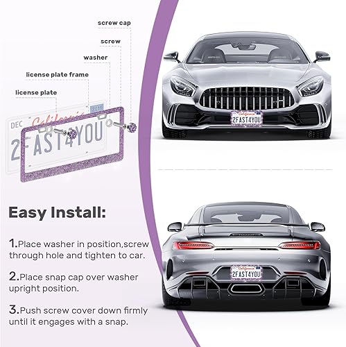 Vista 75 de Paquete de 2 marcos brillantes para matrícula, cubierta de matrícula de automóvil con diamantes de imitación brillantes para mujer, accesorios