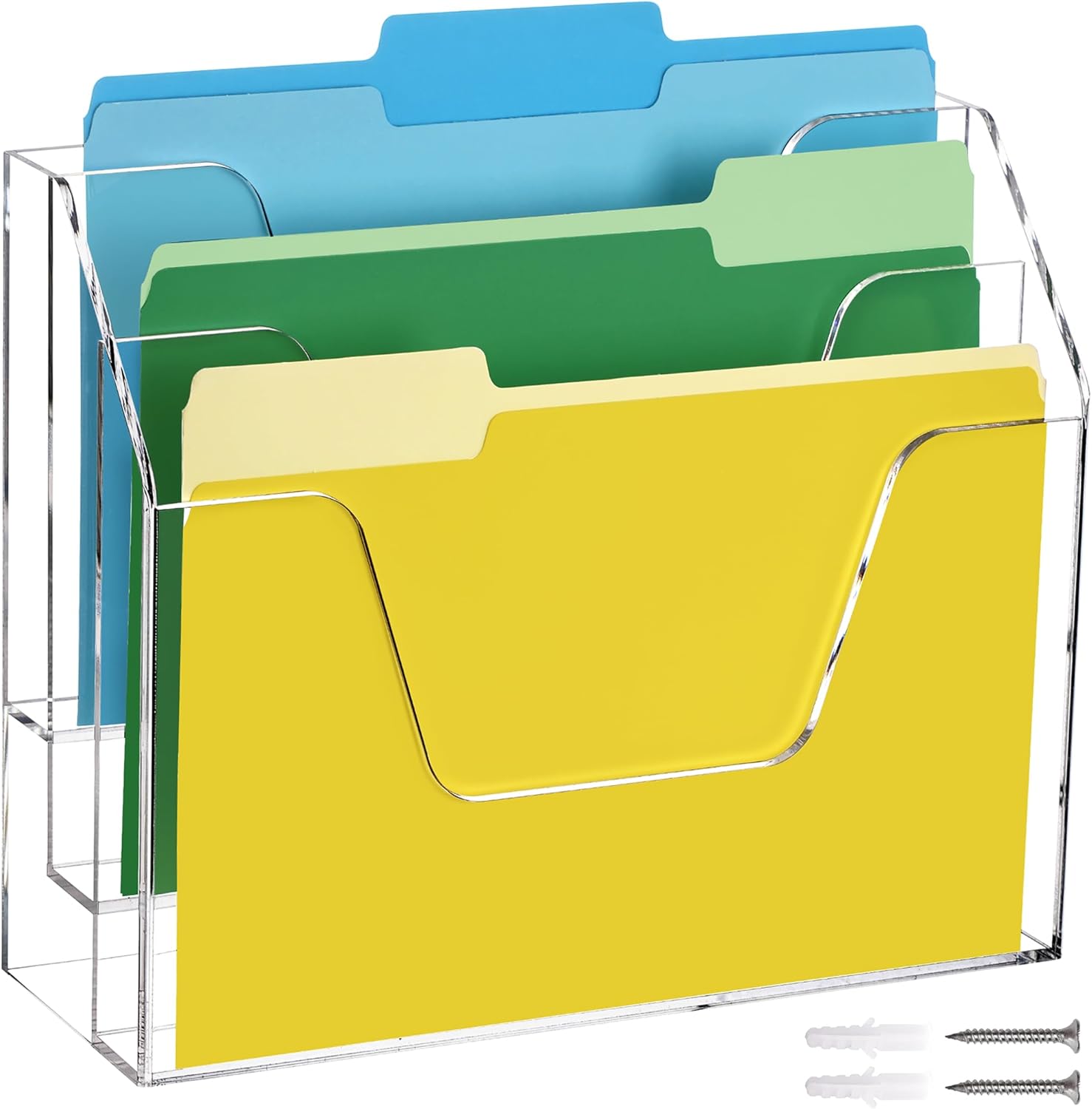 DINGHUO Acrylic Hanging Wall File Folder Organizer for Desk, Clear 3 Tier Document Paper Magazine Holder for Home, Office Organization, School - 1 Pack