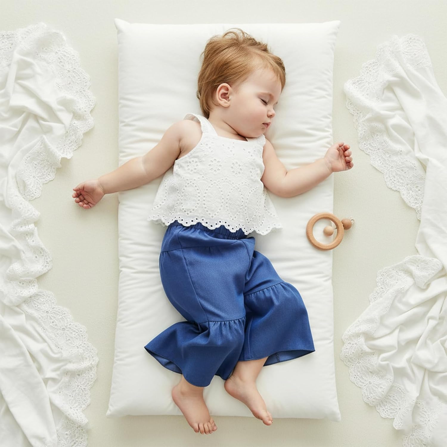 VISGOGO Toddler Baby Girls Summer Outfit Sleeveless Lace Embroidery Clothes Toddler Kids Tank Tops Bell-bottom Pants Set - Image 2