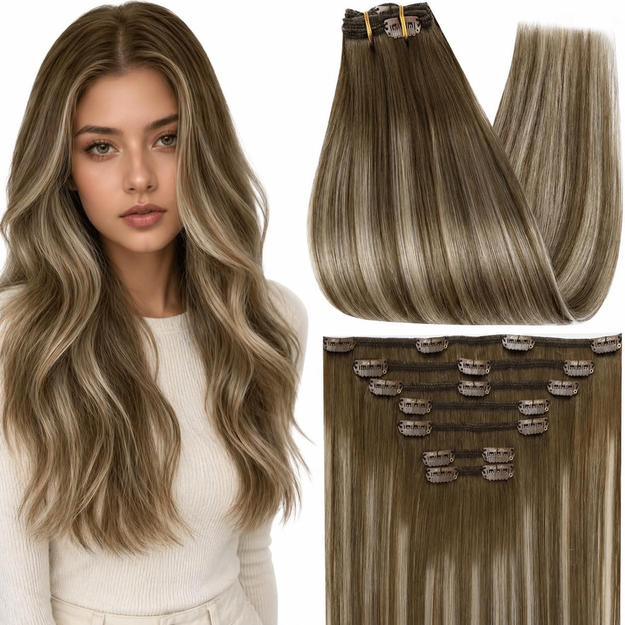 Fshine Clip in Hair Extensions Human Hair, 1B Natural Black, 10 Inch, 95G, 7 Pcs, Double Weft Real Remy Brazilian Hair, Add Volume for Bob Hair, Thick Asian Hair, Short Hair Topper, Easy Clip Glueless — view 29