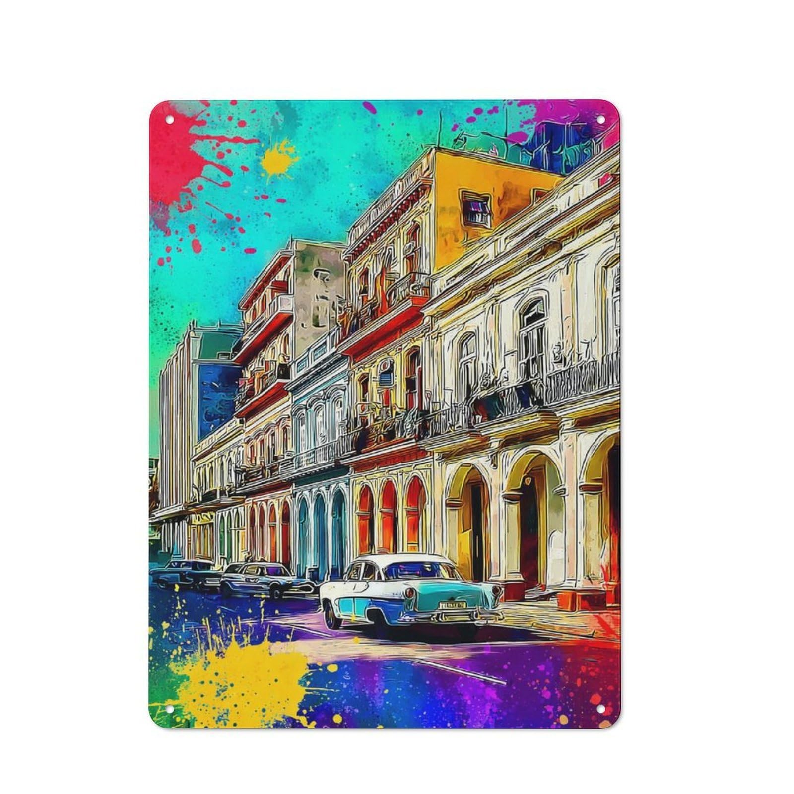 Junmoney Colorful Urban Street Scene -1 Understated Decorative Metal Sign 40X30cm Featuring Study Room Decor For Workspace, Cafe, Shop Or Desk Area