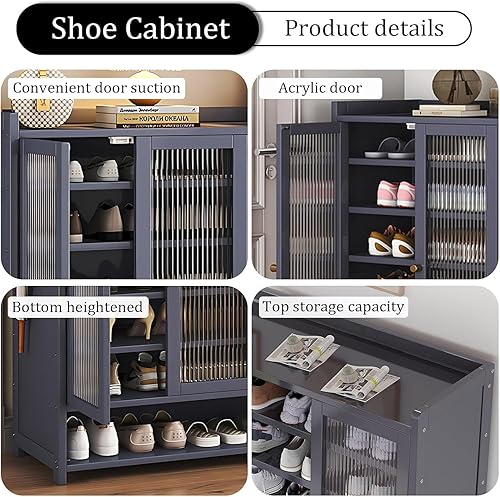 Miniatura 3 de Zapatero de 8 niveles con puertas, armario grande de almacenamiento de zapatos para entrada, organizador de zapatos de bambú para 36-40 pares,