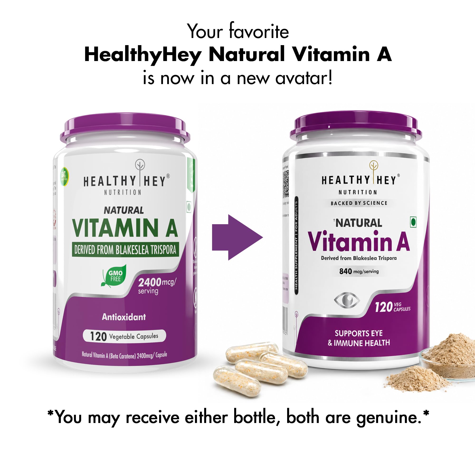 HealthyHey Nutrition Natural Vitamin A from Beta Carotene | Non-Synthetic | Non-GMO | -120 Veg Capsules 1