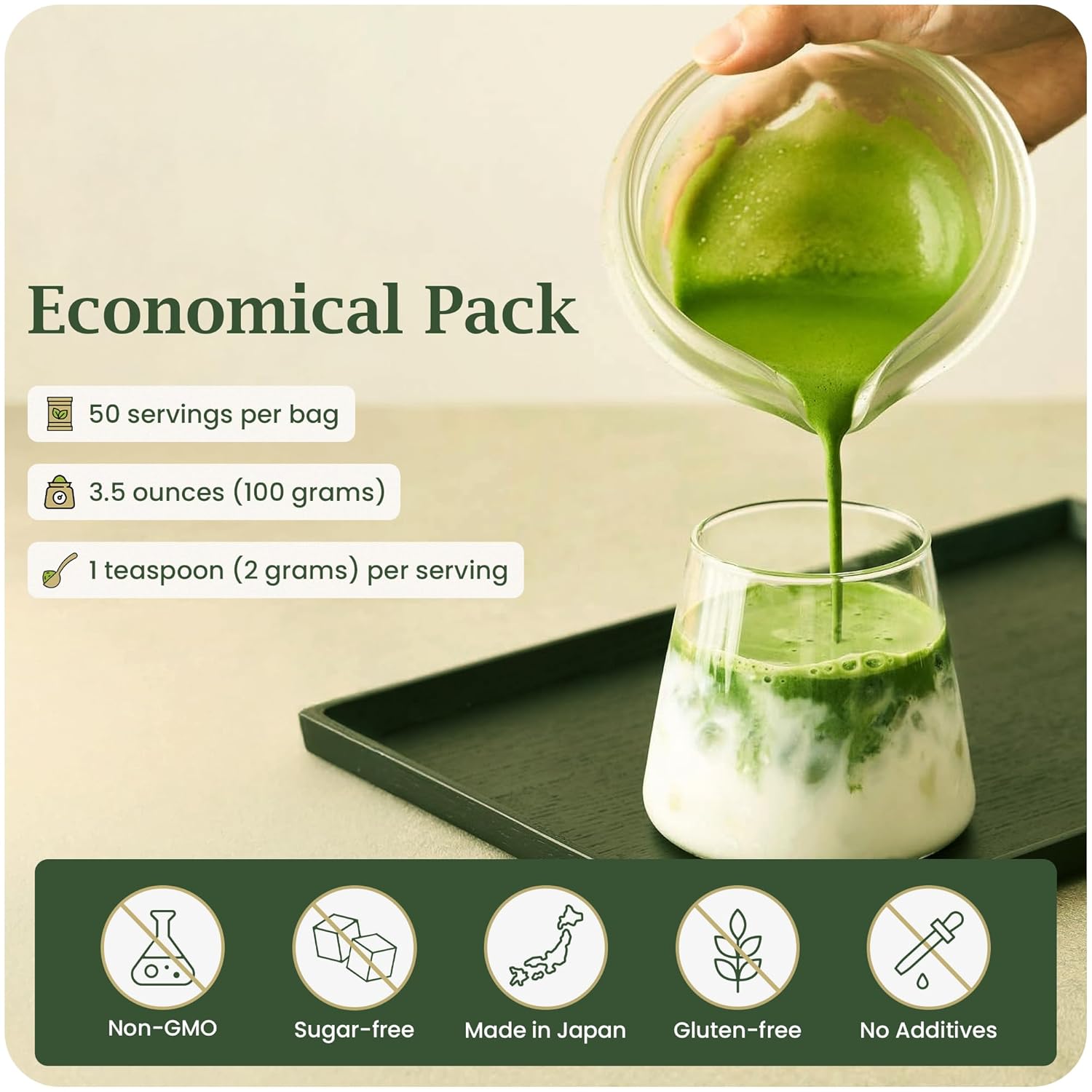 BENBU Matcha Powder - Ceremonial Grade, First Harvest, Stone-Milled in Japan, Authentic Japanese Green Tea, No Additives, 3.5 oz (100g) Pouch