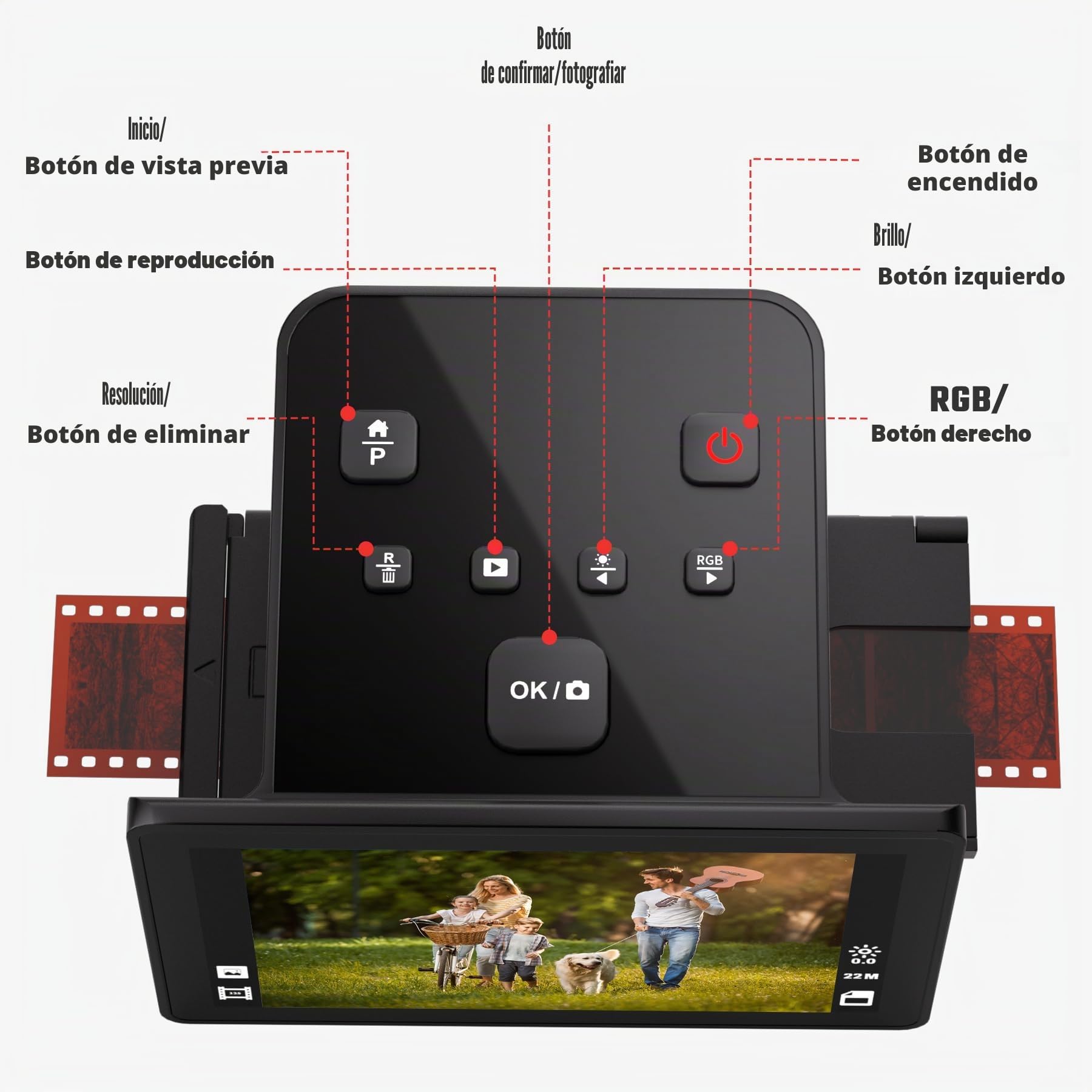 Escáner digital de películas y diapositivas con gran pantalla LCD de 5 pulgadas, escáner negativo y escáner de diapositivas para digitalizar, convierte 135, 126 KPK, 110 negativos y película Super 8 a