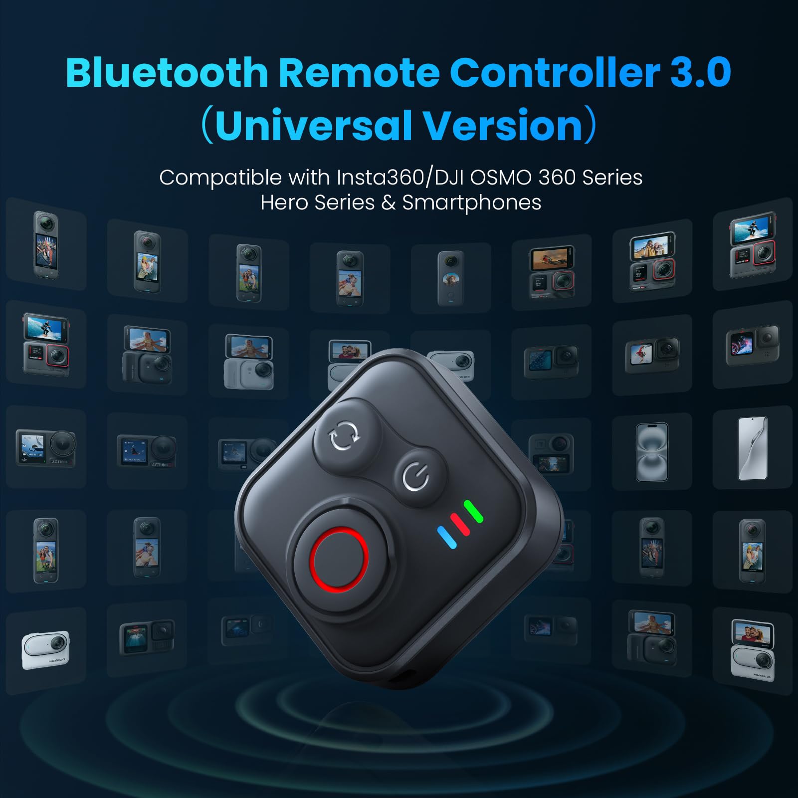 Telecomando Bluetooth per DJI Osmo Action 6/5 Pro/4/360/Insta360 Go Ultra/X5/X4 Air/X4/X3/Ace Pro 2/Ace Pro/GO3S/GO3/GoPro Max 2/Hero 13/12/11/IOS/Android Accessori 50 m Portata 96h Ricarica rapida