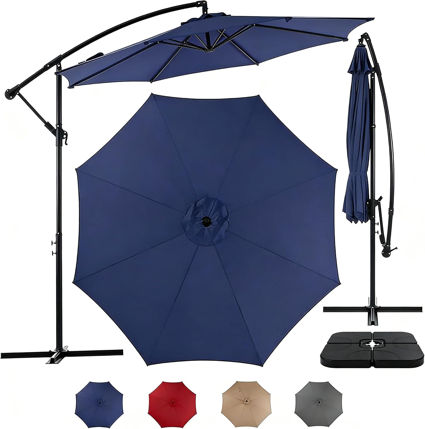 Simple Deluxe 9.8ft Offset Umbrella Cantilever Patio Hanging Umbrella Outdoor Market Umbrella with Crank & Cross Base Suitable for Garden, Lawn, backyard and Deck, Blue