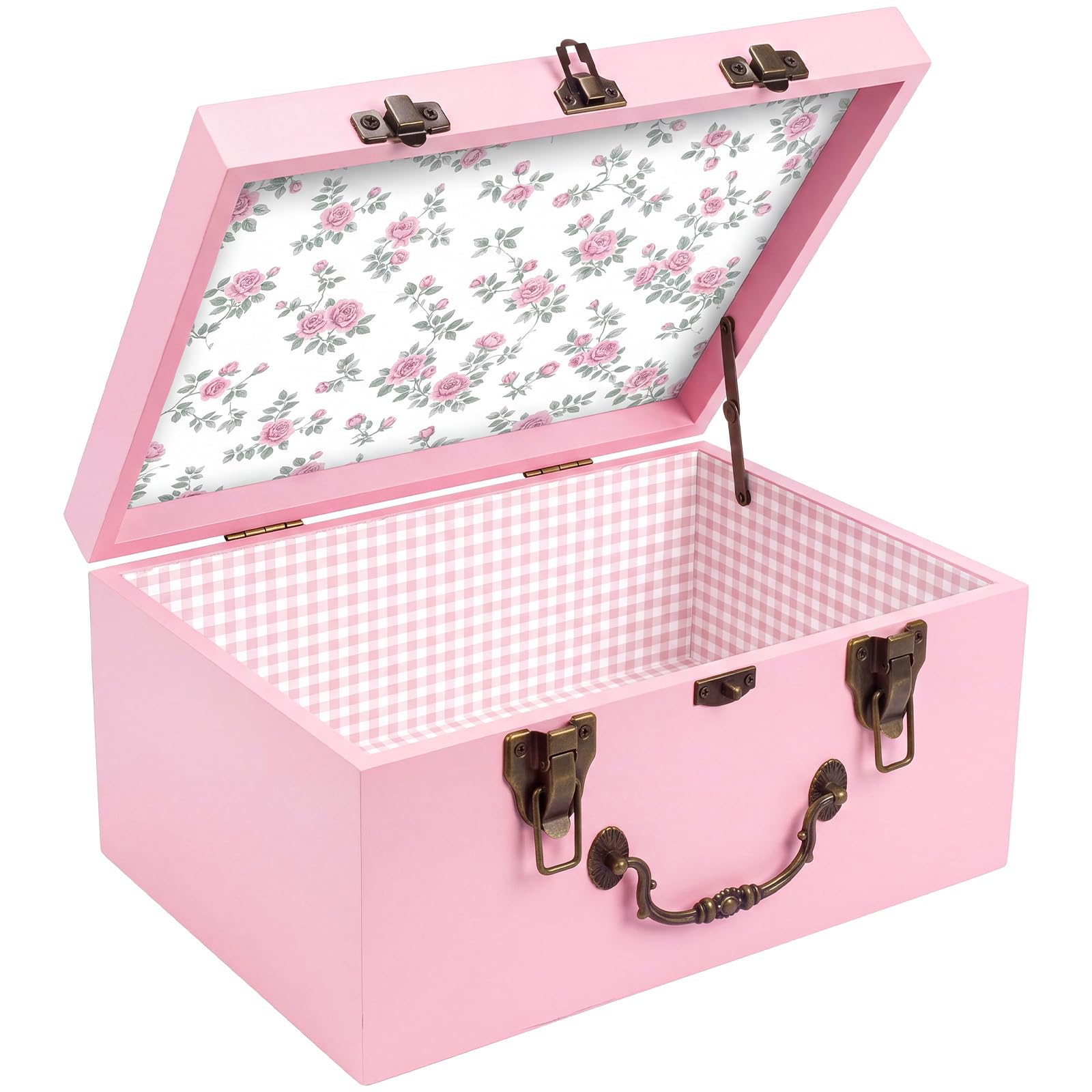 SiliFine Scatola dei ricordi rosa in legno, grande, per neonati, genitori, battesimo, regalo di compleanno, per ragazze, primo ricordo, per baby shower, 27,9 x 22,50 x 12,50 cm