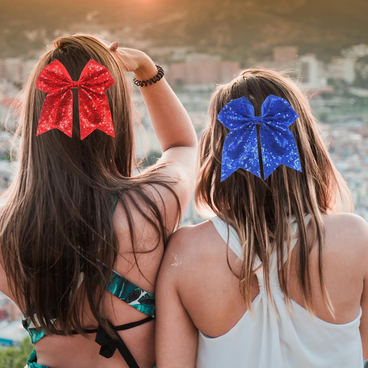Royal Bule 10pcs 7inch Jumbo Glitter Cheer Bow Barrettes Sequin Ponytail Duck Hair Clip for Girls & Women Teen Cheerleader Costume Accessories