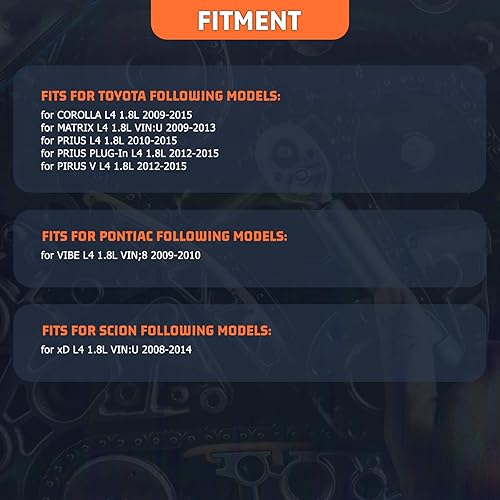 Miniatura 3 de 13050-0T010 Kit de cadena de distribución del motor con 2 piezas de admisión y escape VVT piñón de engranaje apto para Corolla 2009-2015 Prius Scion