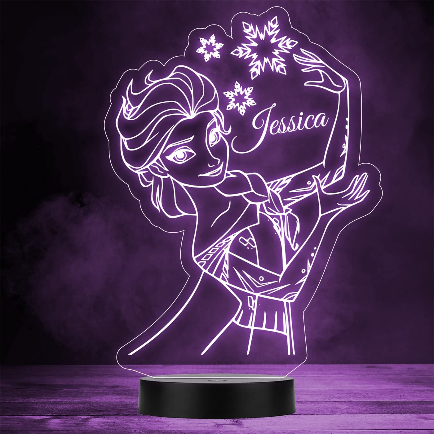 Fingerprint Designs Elsa with Snowflakes Disney Frozen Personalised Gift Night Light Any Colour LED