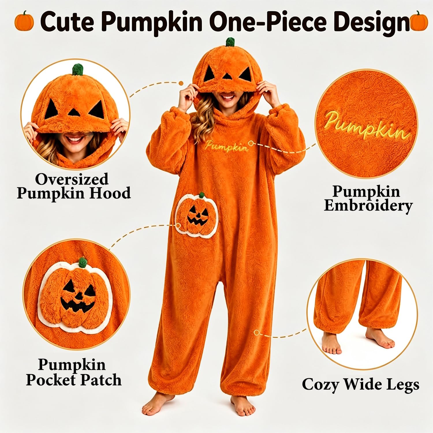 STOAT Onesie. Halloween weiches Kürbis-Kostüm M:150-160cm, L:160-170cm, XL:165-175cm für Damen & Herren, atmungsaktiv, Fleece-Overall, Unisex, ideal für Karneval & Mottopartys.