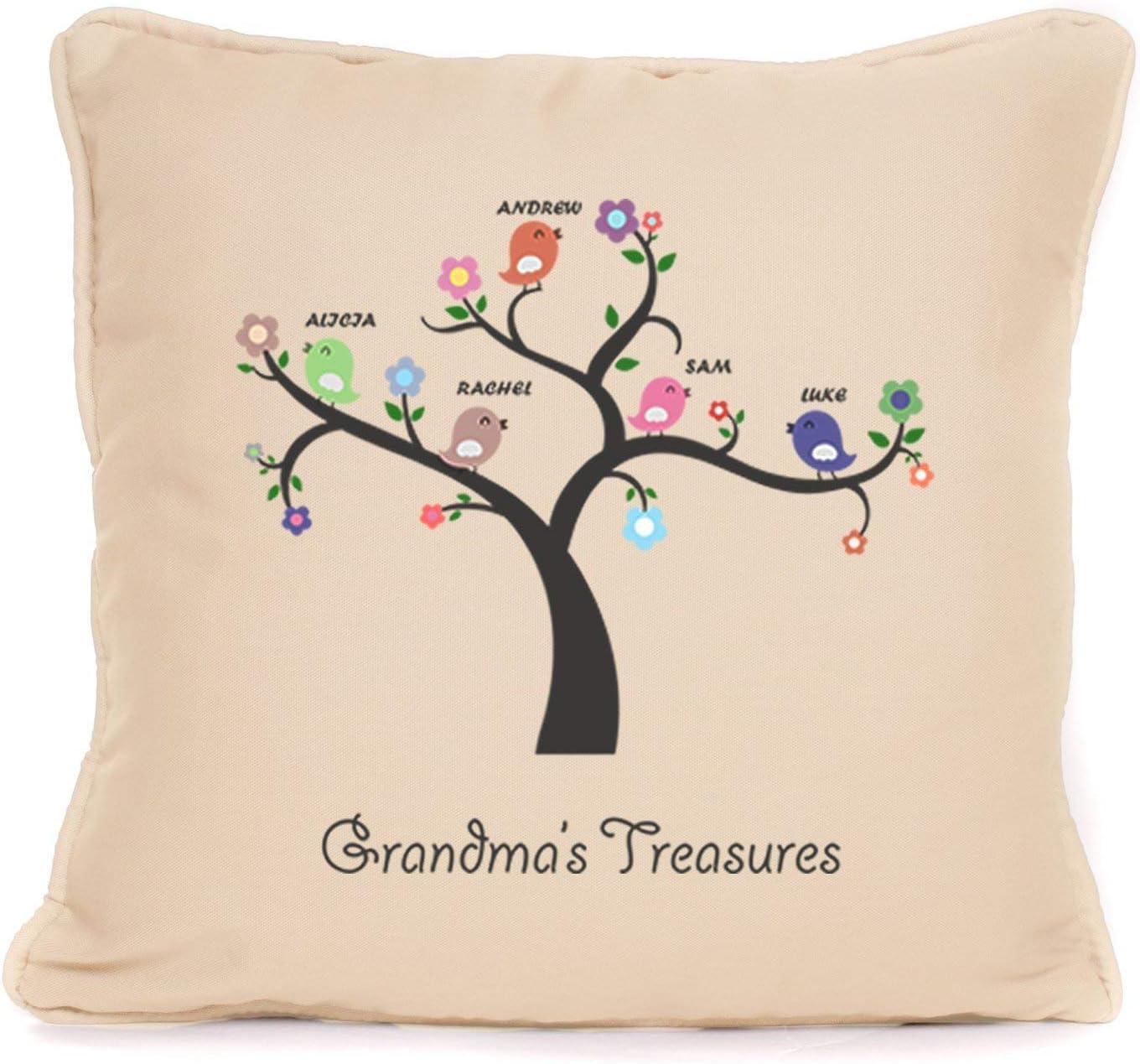 Personalised Grandma's Treasures Throw Pillow Cushion Cover | Best Birthday, Women's Day, Mother's Day, Christmas Gift Present Ideas For Grandma, Gran, Granny, Nan, Nanna | 18 x18 Inch