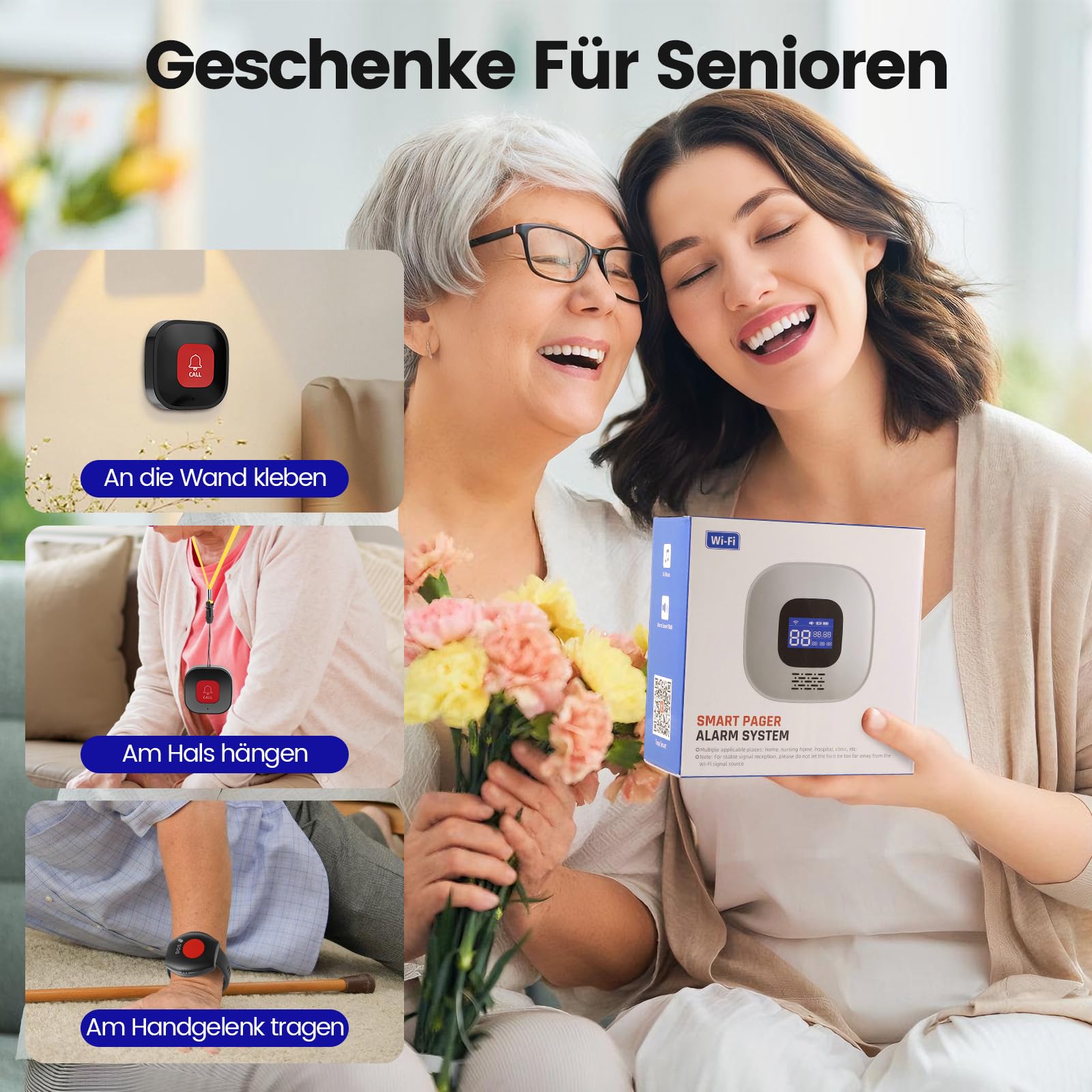 Botón de llamada de emergencia para personas mayores, pulsera WiFi para emergencias domésticas para personas mayores, llamada de emergencia para familiares, botón de alarma móvil, pulsera de