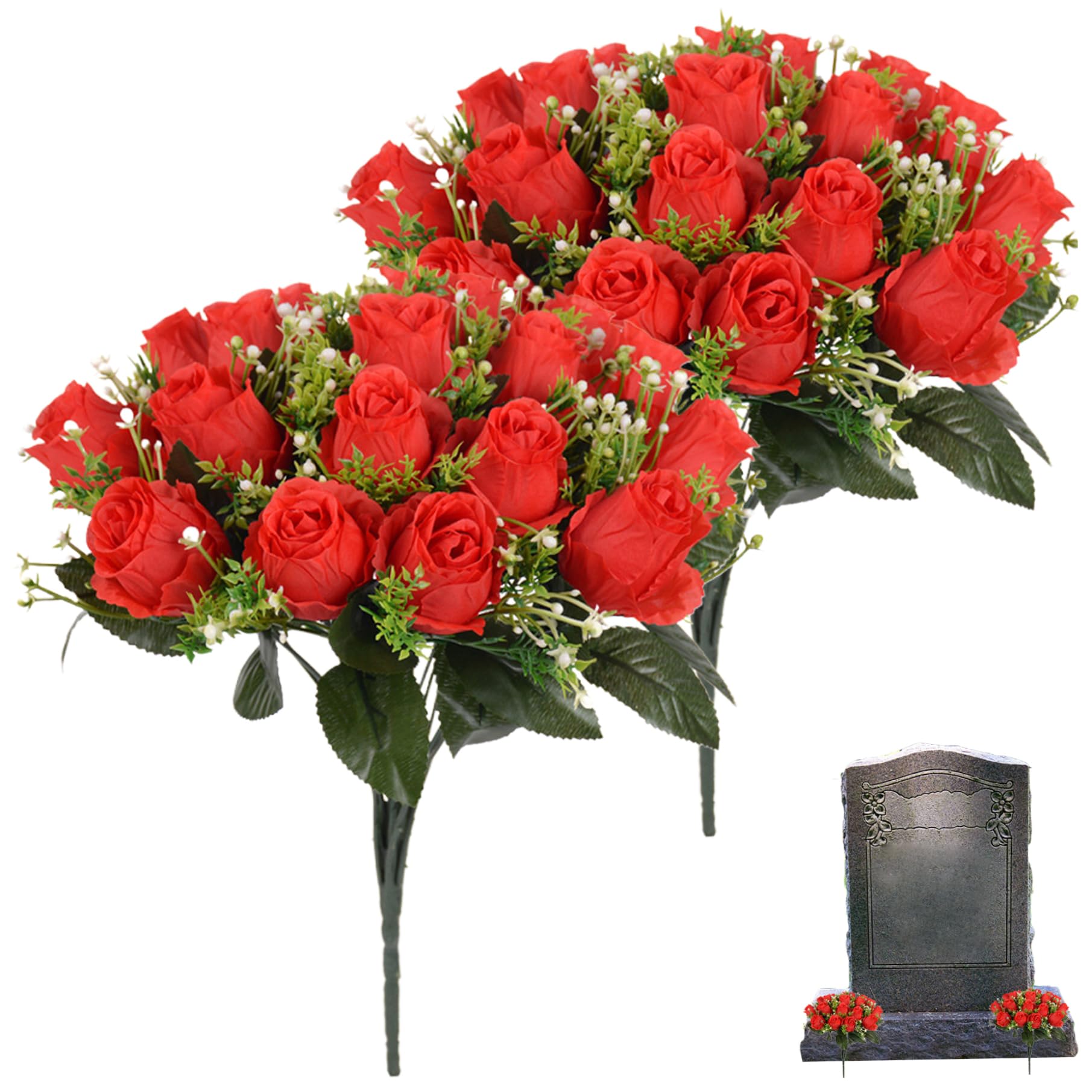 Fleurs de cimetière réalistes et roses artificielles pour tombes lot de 2