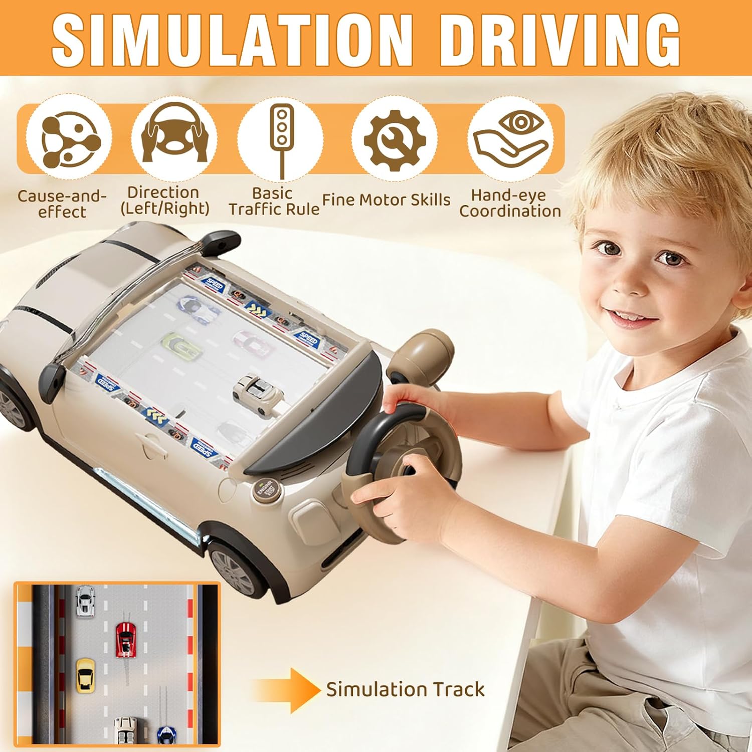 Racing Car Steering Wheel Toy, Racing Adventure Car Steering Wheel for Kids Toddler Simulated Driving Racing Cars Game with Music Interactive Learning Toys Birthday Gifts for Boys Girls Ages 3+