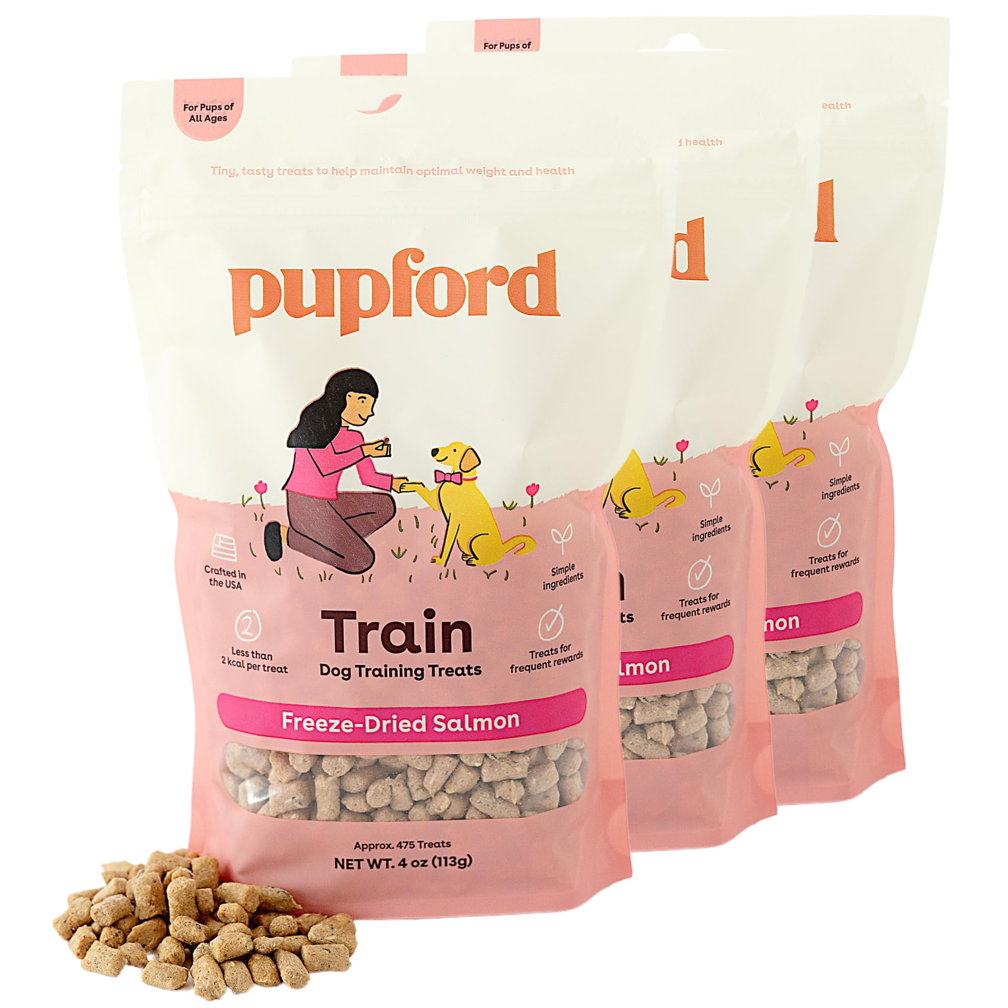 PupfordFreeze Dried Training Treats for Dogs & Puppies, 1400+ Two Ingredient Bites (Salmon, 4 oz, 3 Pack)