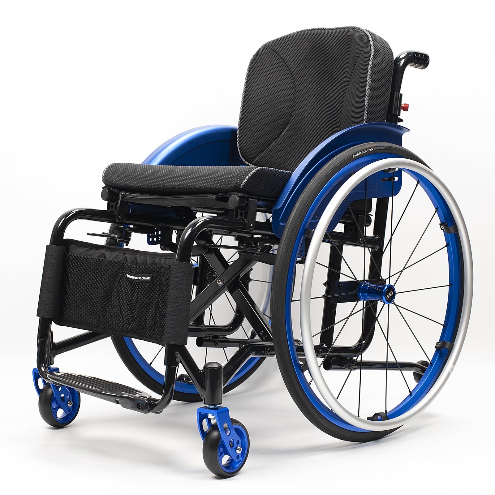 Silla de ruedas manual plegable autopropulsada de aleación de aluminio, silla de ruedas liviana for adultos, silla de ruedas deportiva con antivuelco, pesa solo 29 libras(Blue B,40cm/15.7in)