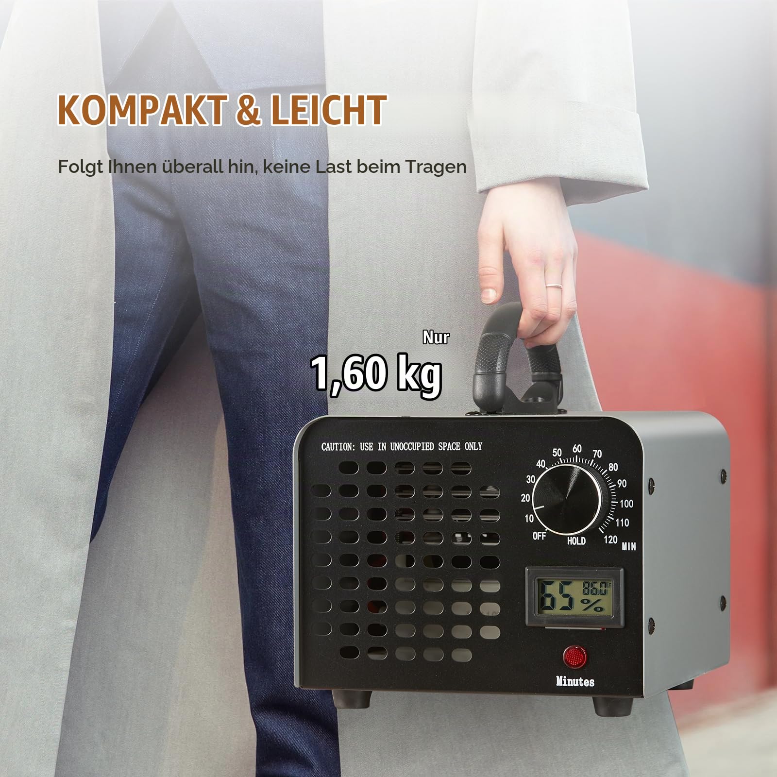 VEVOR Ozongenerator 36000mg/h Ozonisator 115W Luftreiniger 300㎡ Ozongerät Bausanierung 0-120-Minuten-Timer Desodorierer Ozone Generator Luftfeuchtigkeitsanzeige Intelligente Überwachung des Raumklimas