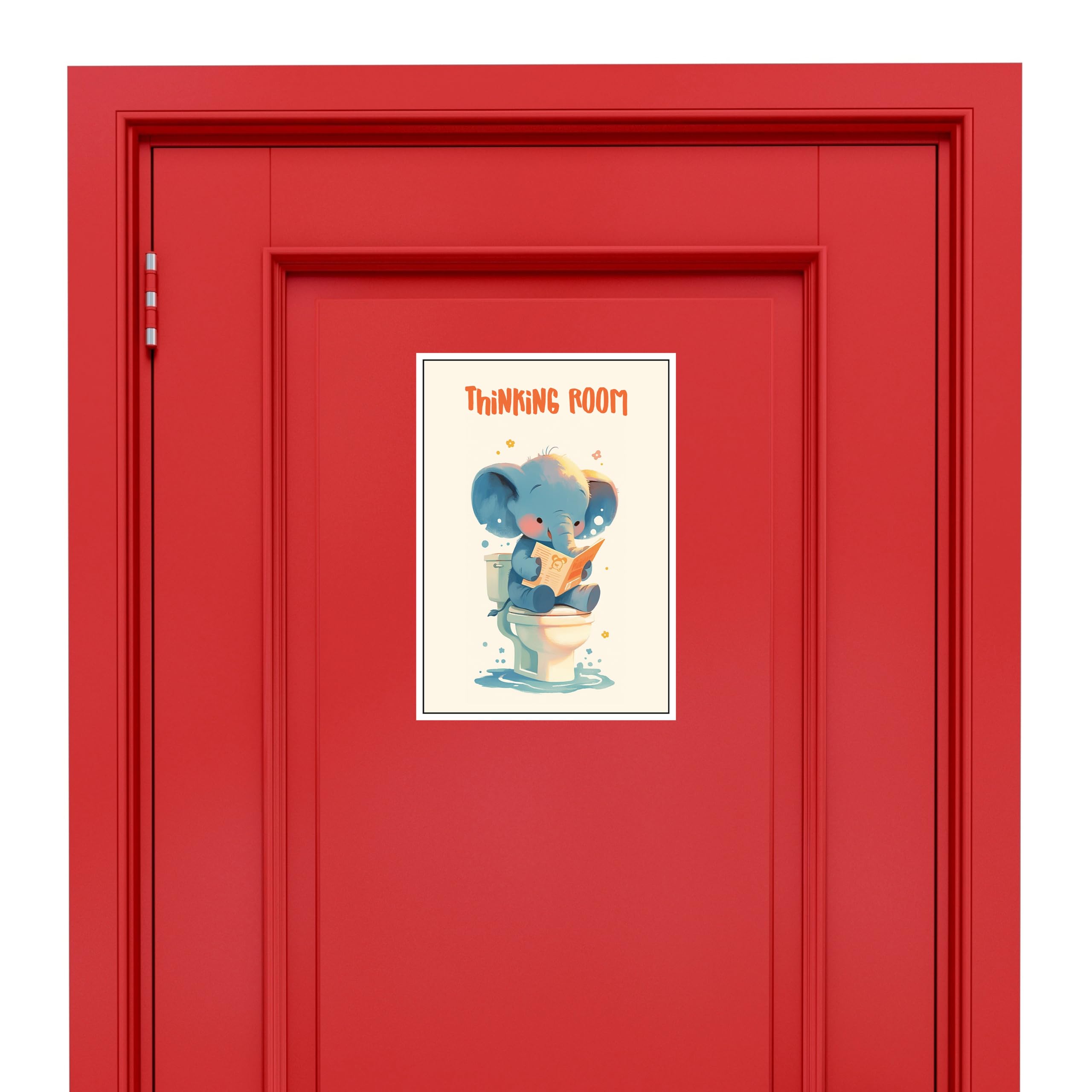 Thinking Room Funny Bathroom Door Sticker, White Cat and Blue Elephant Design, 8.2x11.5 Inches, Watercolor Style Bathroom Door Decor (Style 2) 2