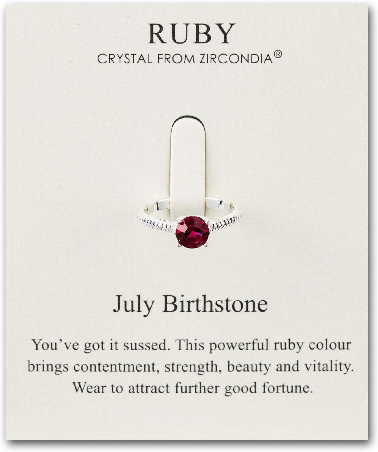 July (Ruby) Adjustable Birthstone Ring Created with Zircondia® Crystals