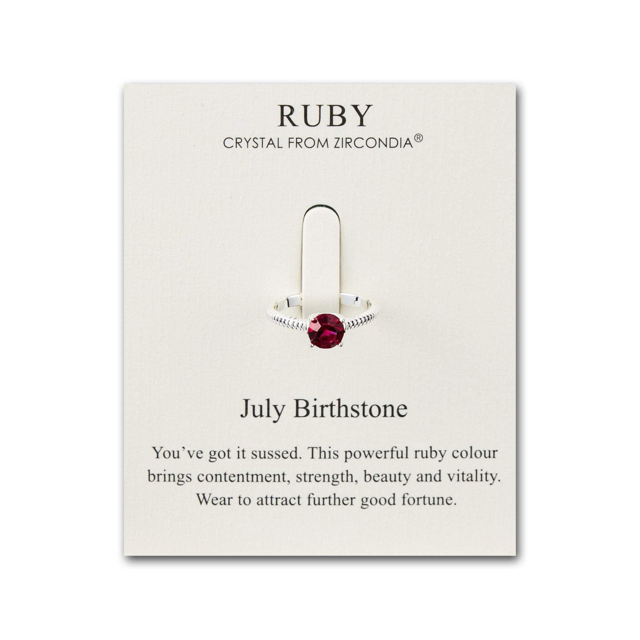 Philip Jones Bague de Naissance réglable de Juillet (Rubis) créée avec des Cristaux de Zircondia®