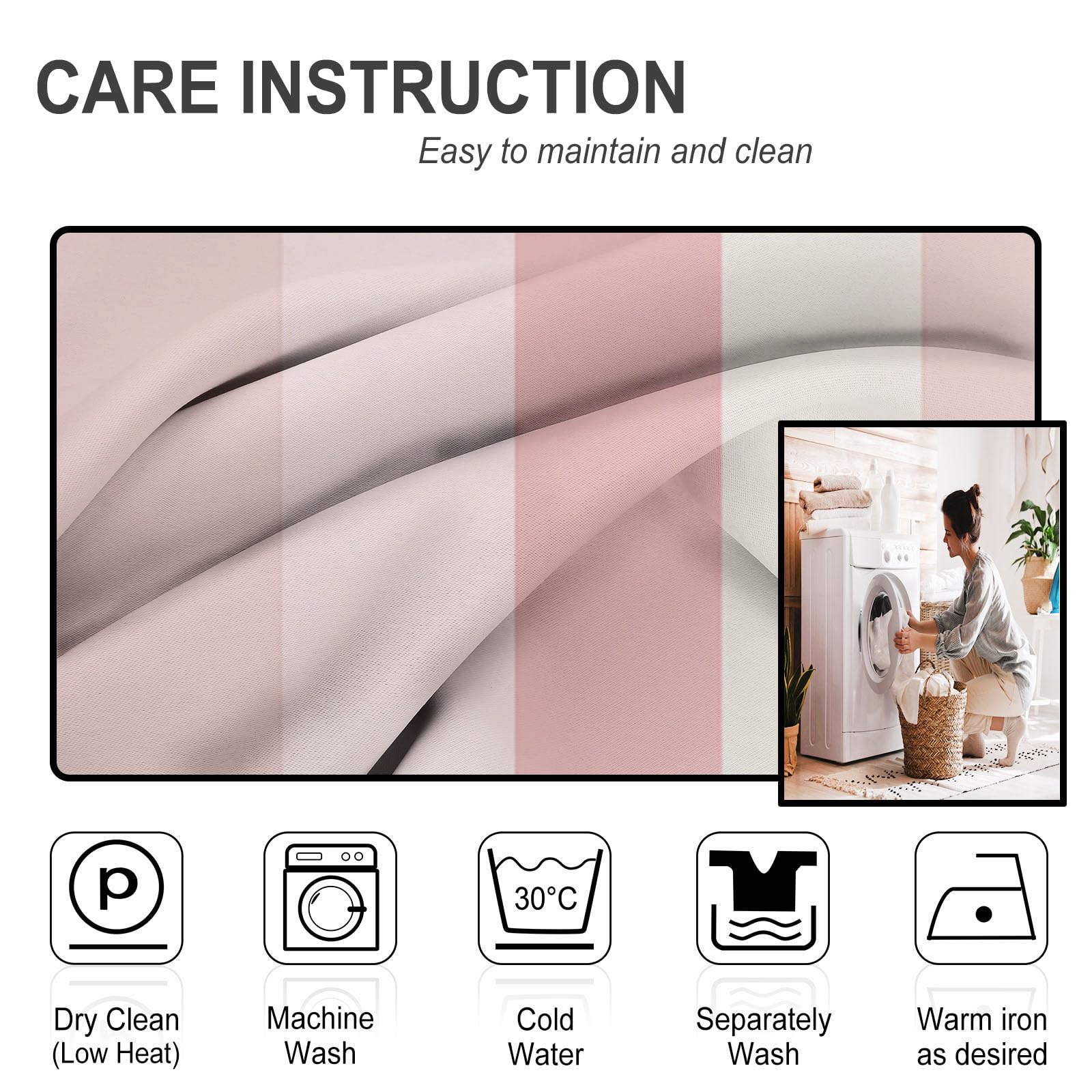 Rideau Occultant Thermiques Anti Froid Jolies Rayures Imprimé 117Lx183H Cm Rideaux Opaques pour Salon Chambre, Géométrie Simple Design avec Oeillet Poudre Blush Lot De 2 De Cuisine