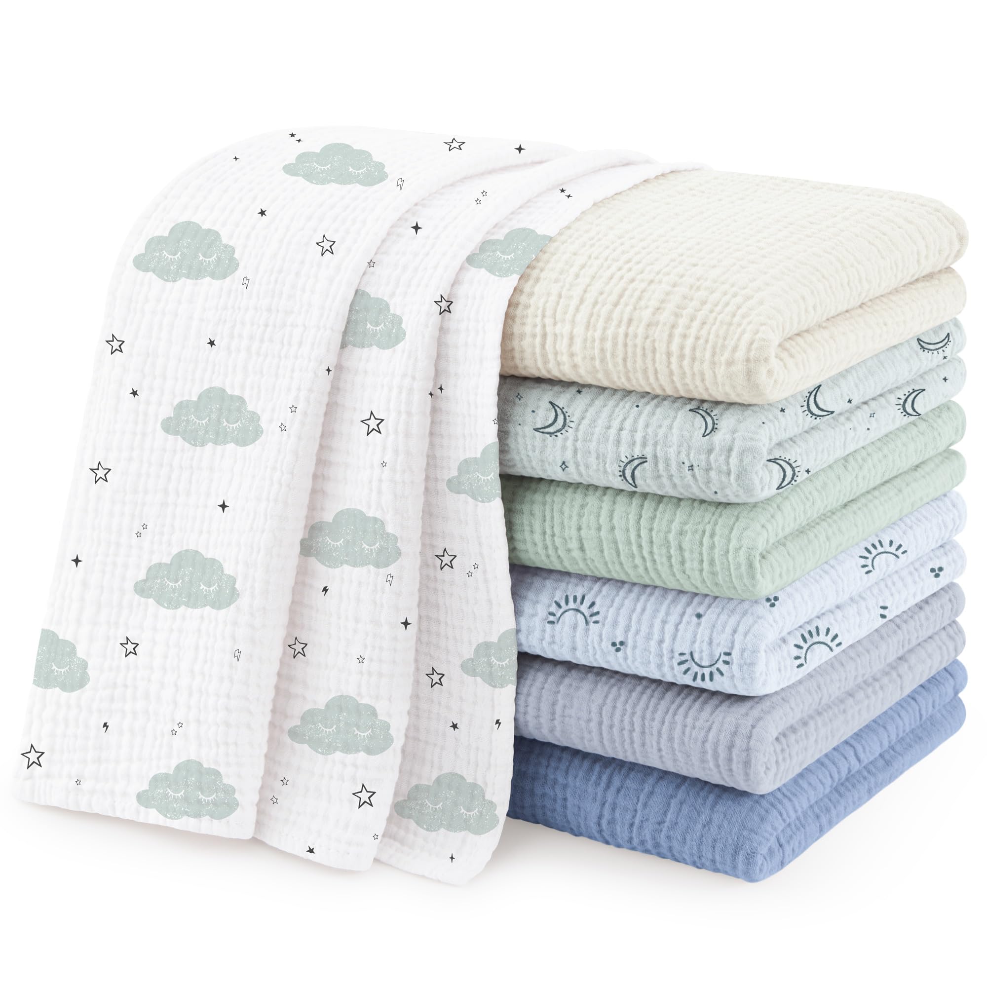 Susurration Muslin Cloths for Baby, 100% Cotton Baby Muslin Squares Cloths for Newborn Boy and Girl, Soft Breathable and Extremely Absorbent Baby Muslin Burp Cloths, 60 x 60 cm, 7 Pack