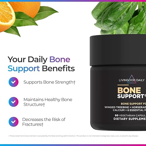 Miniatura 4 de Livingood Daily Suplemento de calcio para mujeres y hombres, soporte óseo con vitamina C, vitamina D3 K2, magnesio, zinc, calcio, cápsulas